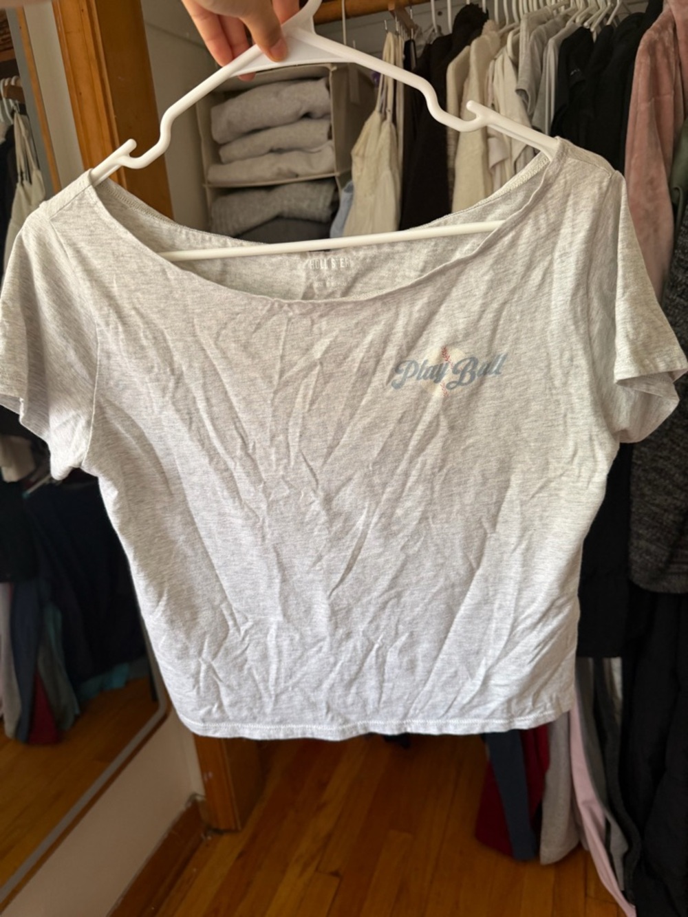 Hollister Light Gray 'Play Ball' Scoop Neck Crop Top